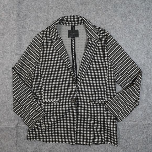 Sanctuary Blazer Womens Medium Knit Unstructured One Button Checked Gingham - Picture 1 of 9
